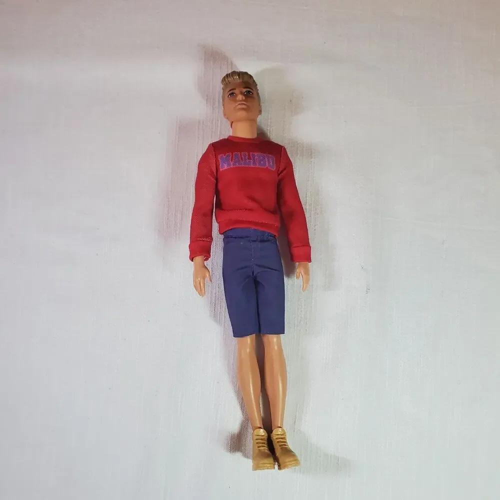 Barbie Ken Doll Mattel Male Fashion Doll Blonde Hair Red Shirt Navy Blue Shorts